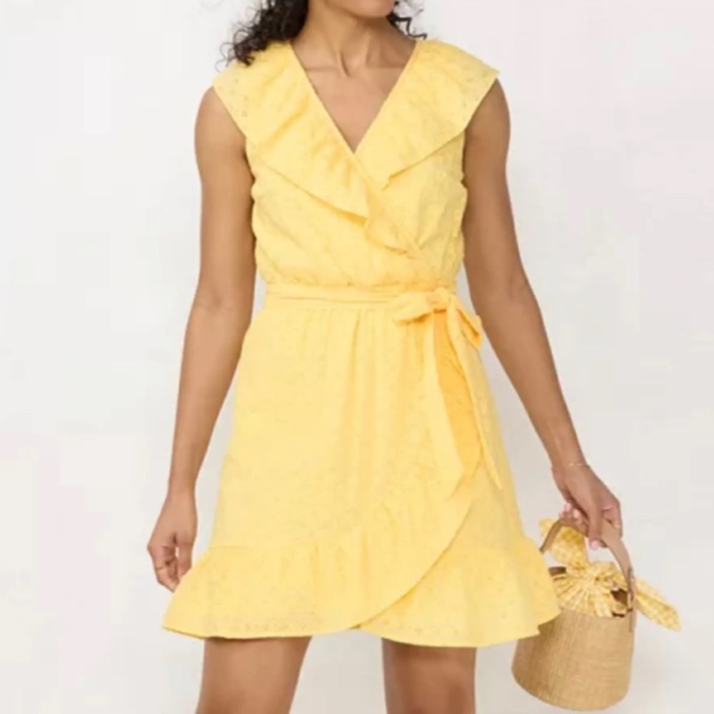 LC Lauren Conrad Yellow Eyelet Wrap Mini Dress